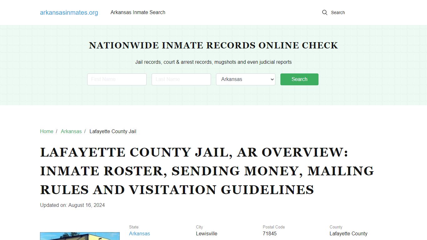 Lafayette County Jail, AR: In-Custody Search, Visitation & Contact Info